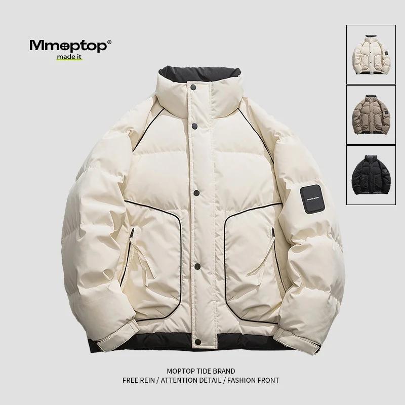 Mmoptop 미국 빈티지 화이트 스탠드 칼라 다운 재킷 남성 겨울 코트 느슨한 캐주얼 다운 재킷면 패딩 의류 남성